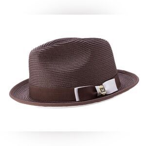 MONTIQUE MEN'S BROWN/WHITE BOTTOM BRAIDED STINGY BRIM PINCH FEDORA HAT. H-78